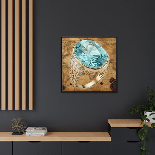 Aquamarine Ring Map Artwork Framed Canvas