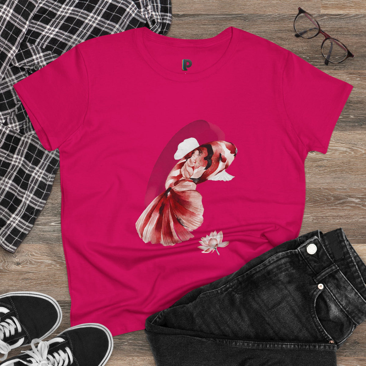 Crimson Betta & Lotus Watercolor Women’s Tee