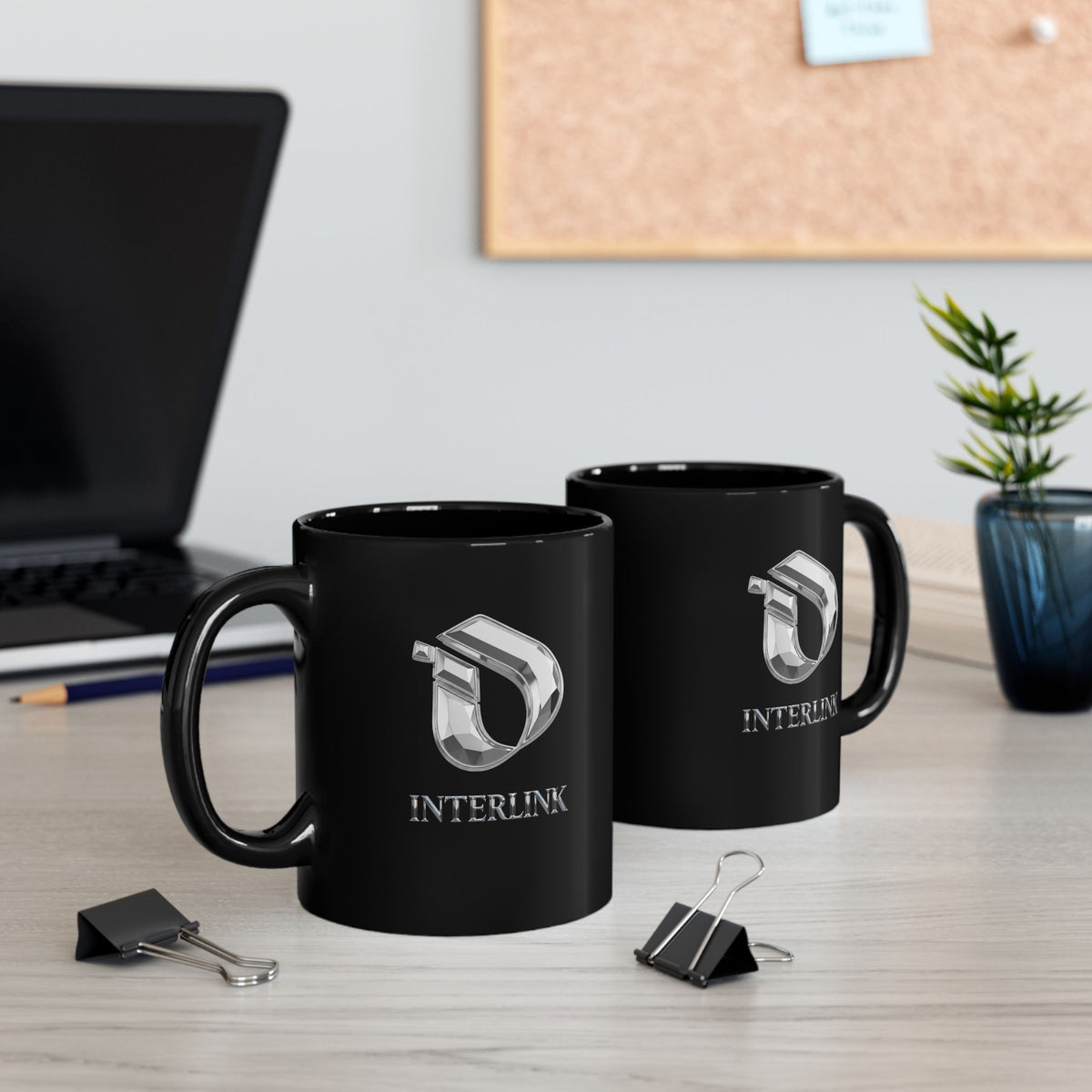 Chrome Facet Interlink Noir Ceramic Mug