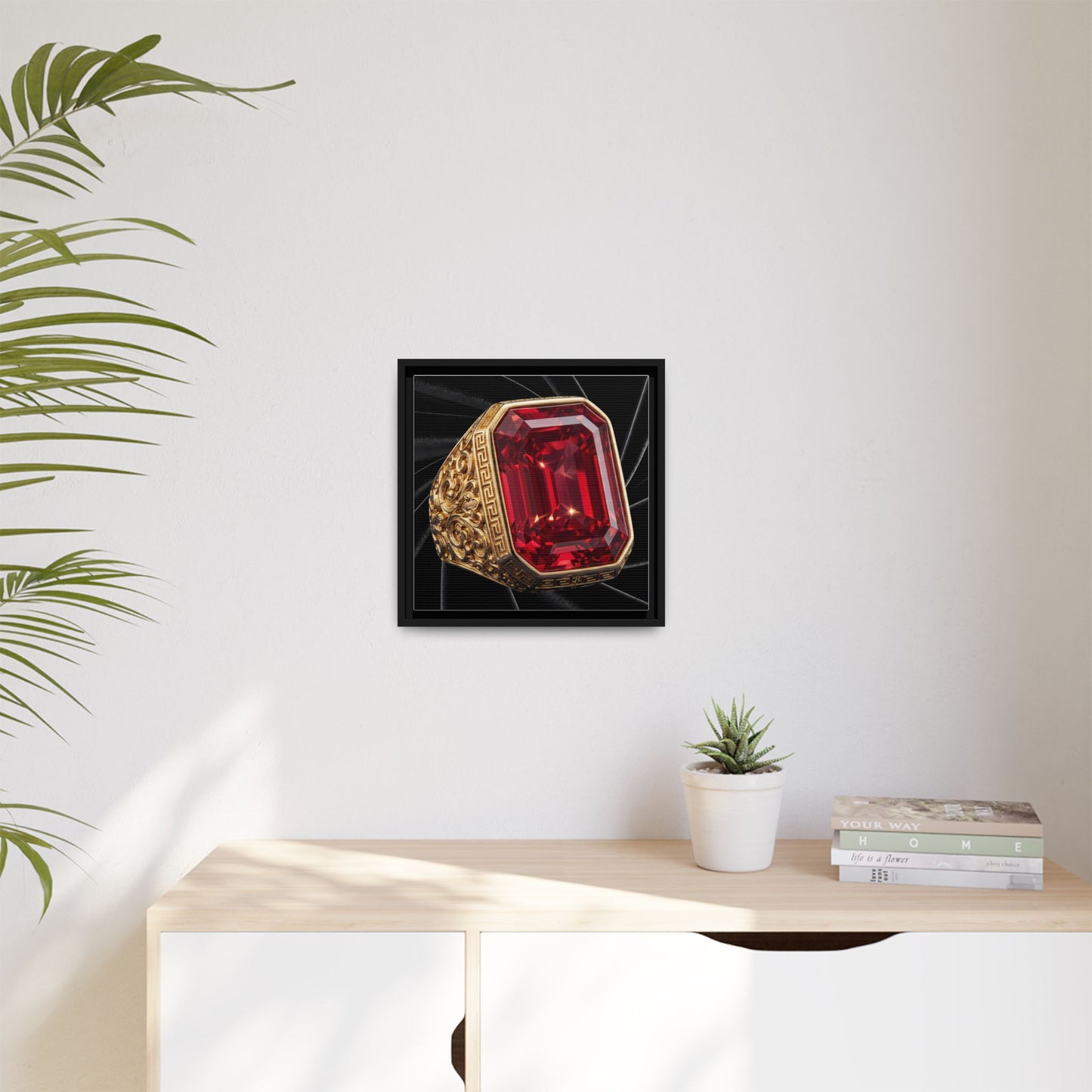 Ruby Step-Cut Ring on Black Velvet Framed Canvas