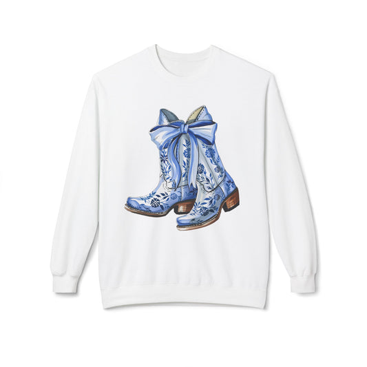 Blue Floral Cowboy Boots Crewneck Sweatshirt