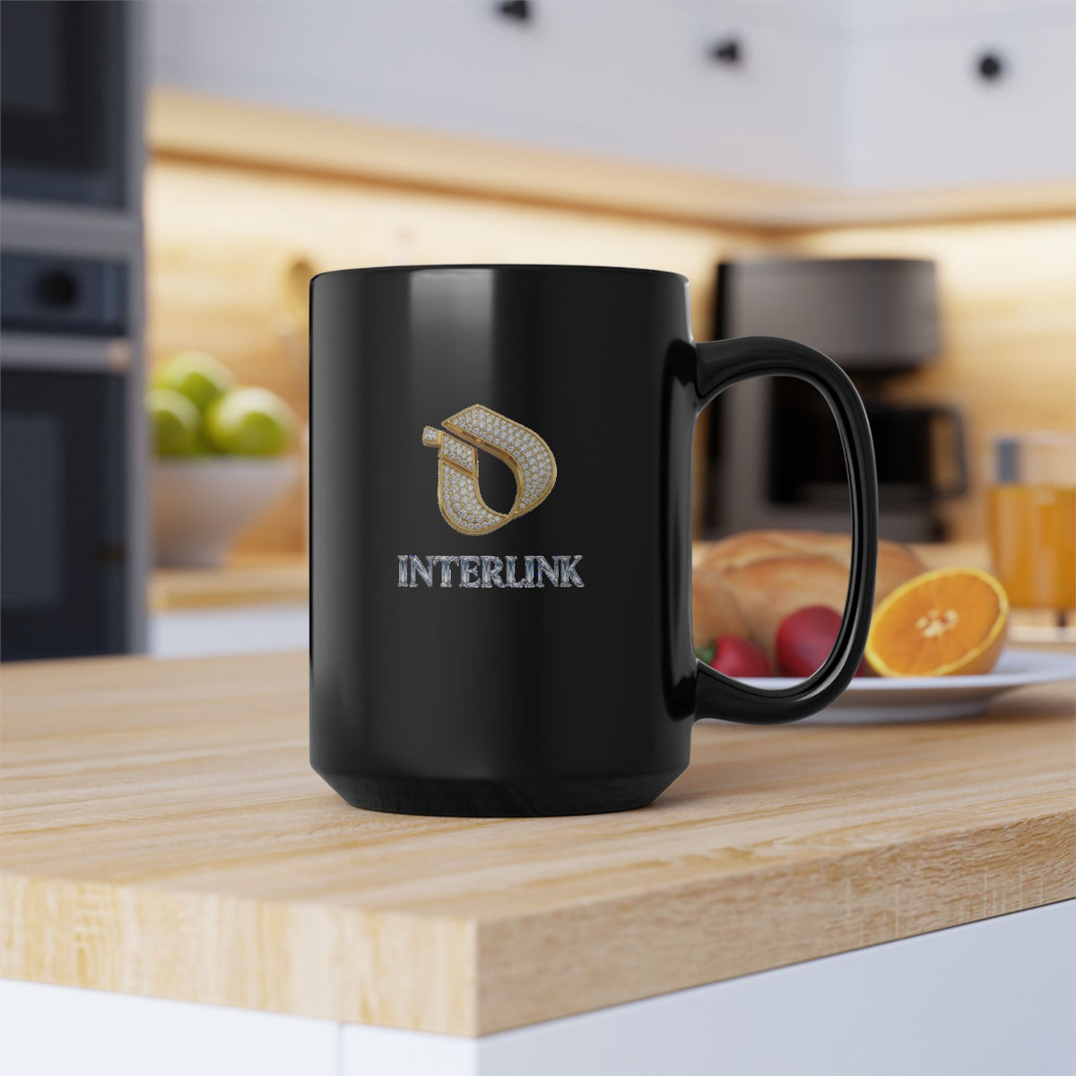Diamond Facet Noir Interlink Black Ceramic Mug
