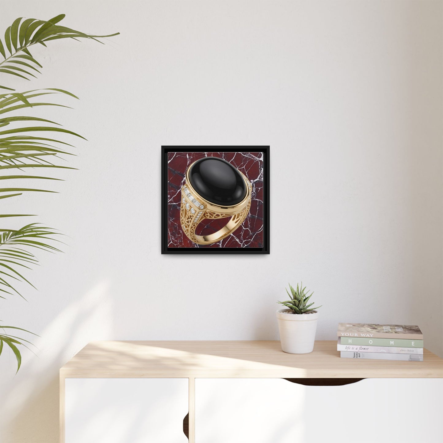 Burgundy Vein Onyx Ring Framed Canvas