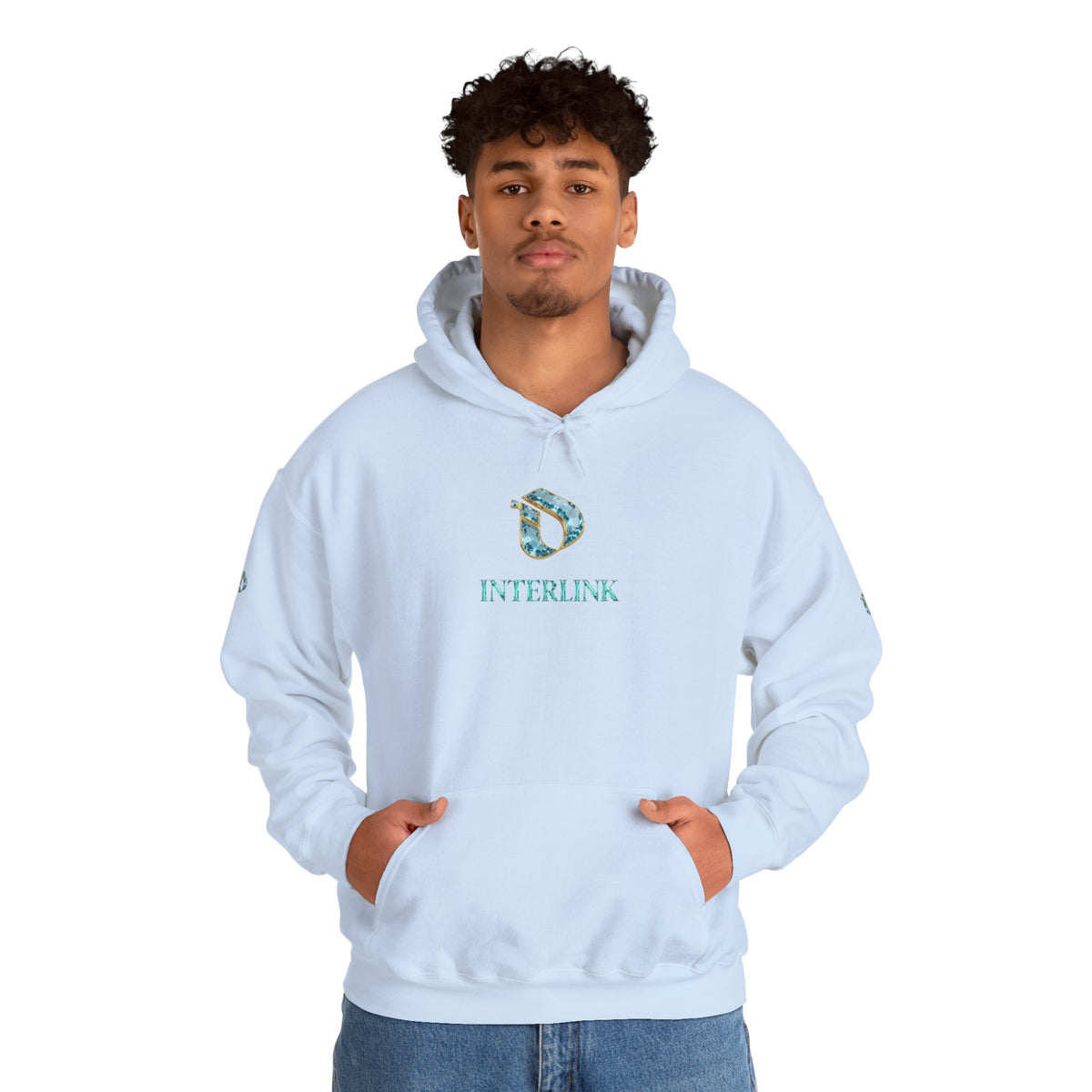 Aquamarine Crest Interlink Men’s Pullover Hoodie