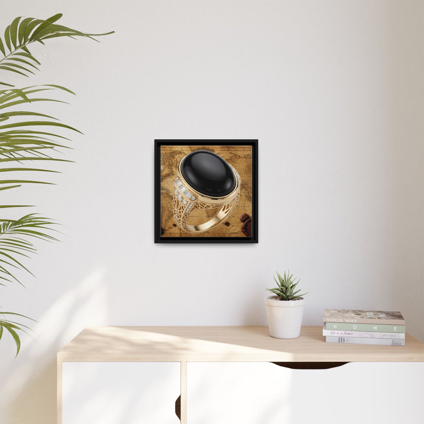 Onyx Ring Vintage Map Framed Canvas