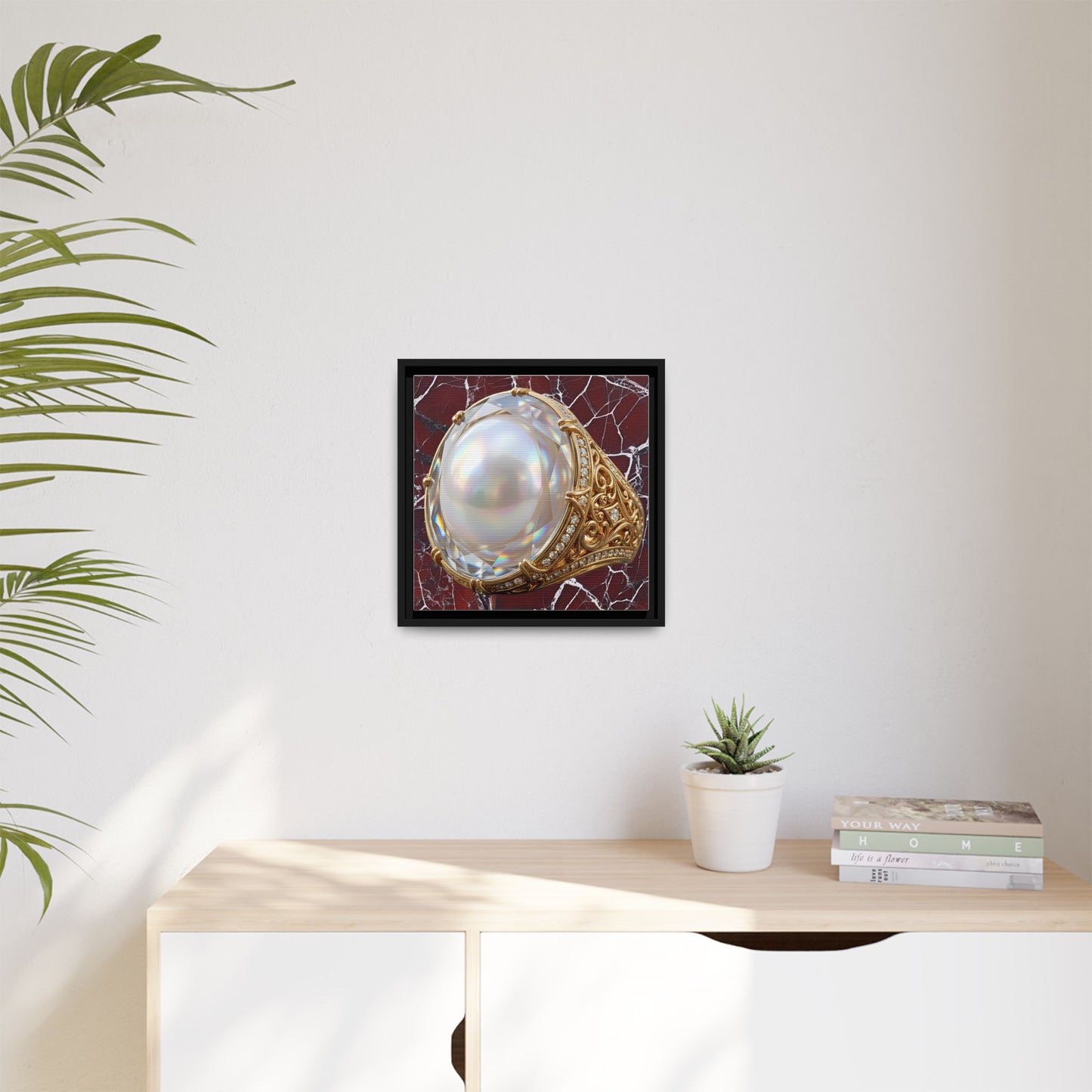 Iridescent Pearl Ring Marble Framed Canvas