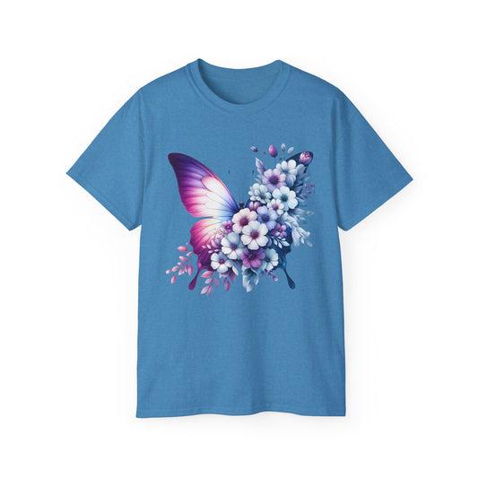 Purple Butterfly Floral Graphic T-Shirt