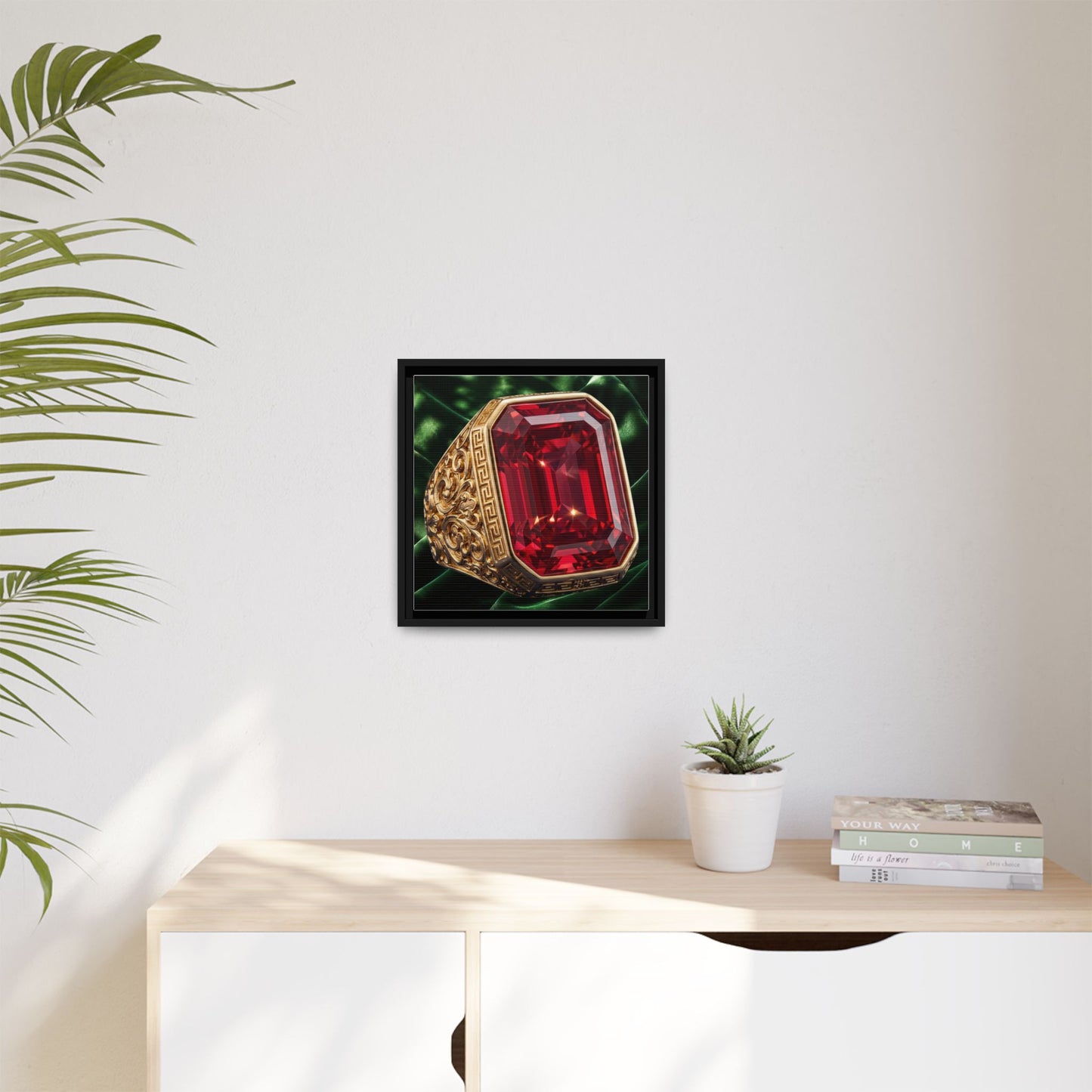 Emerald-Cut Ruby Geometric Ring Framed Canvas