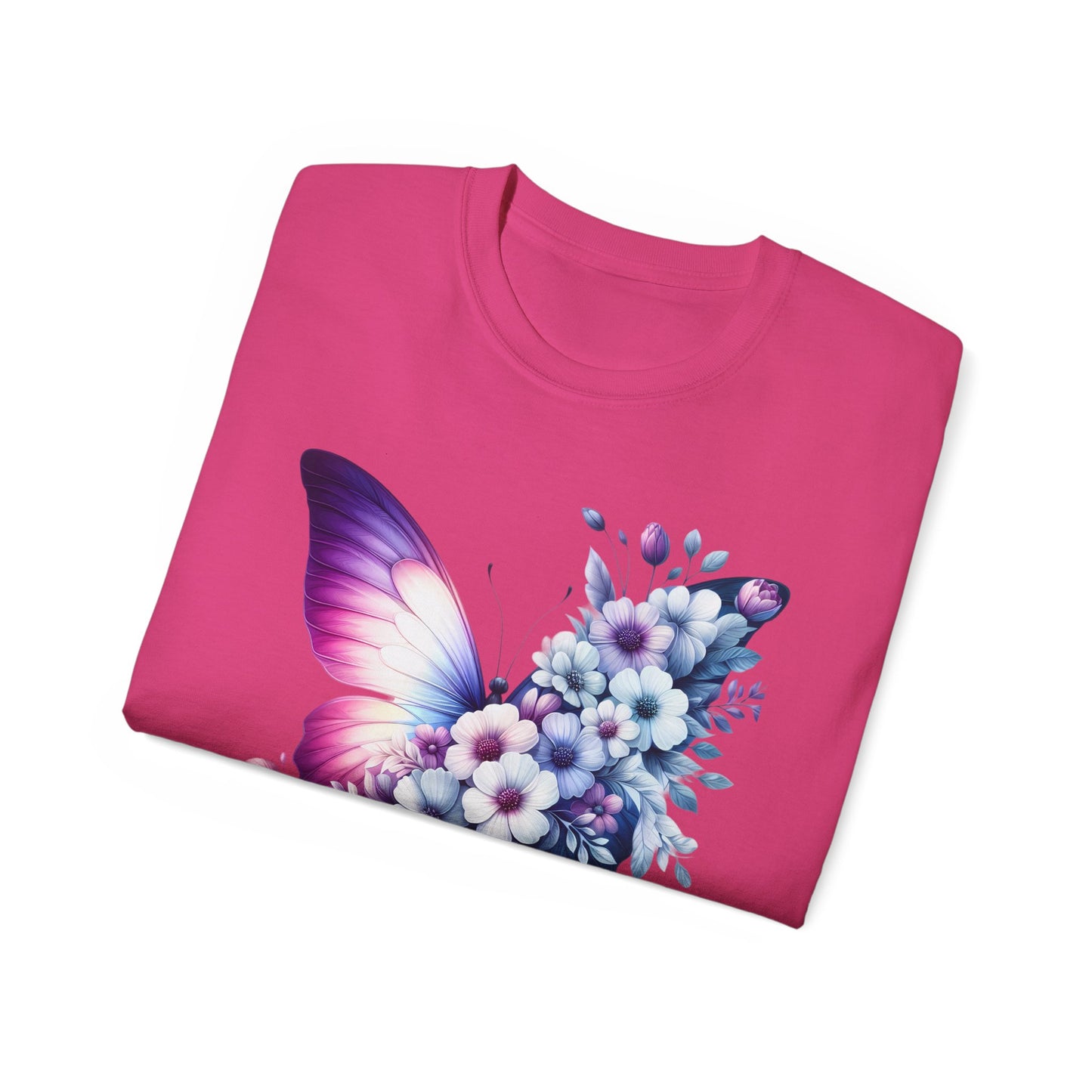 Purple Butterfly Floral Graphic T-Shirt