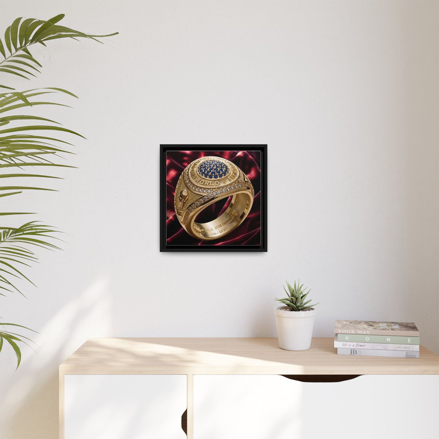 Crimson Velvet 2026 Football Crown Ring Framed Canvas