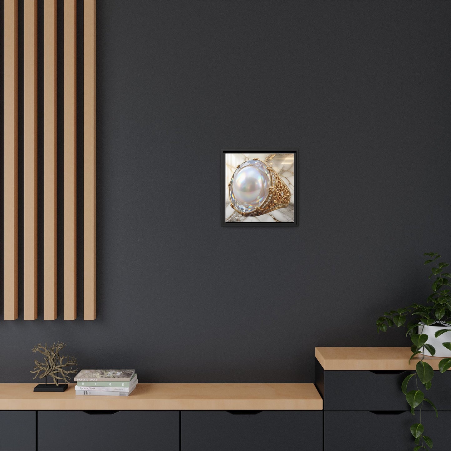 Iridescent Pearl Marble Ring Framed Canvas