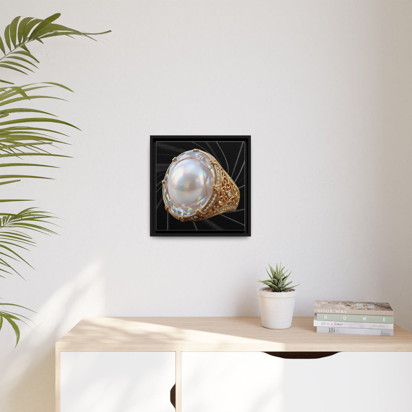 Opalescent Pearl Filigree on Black Velvet Framed Canvas