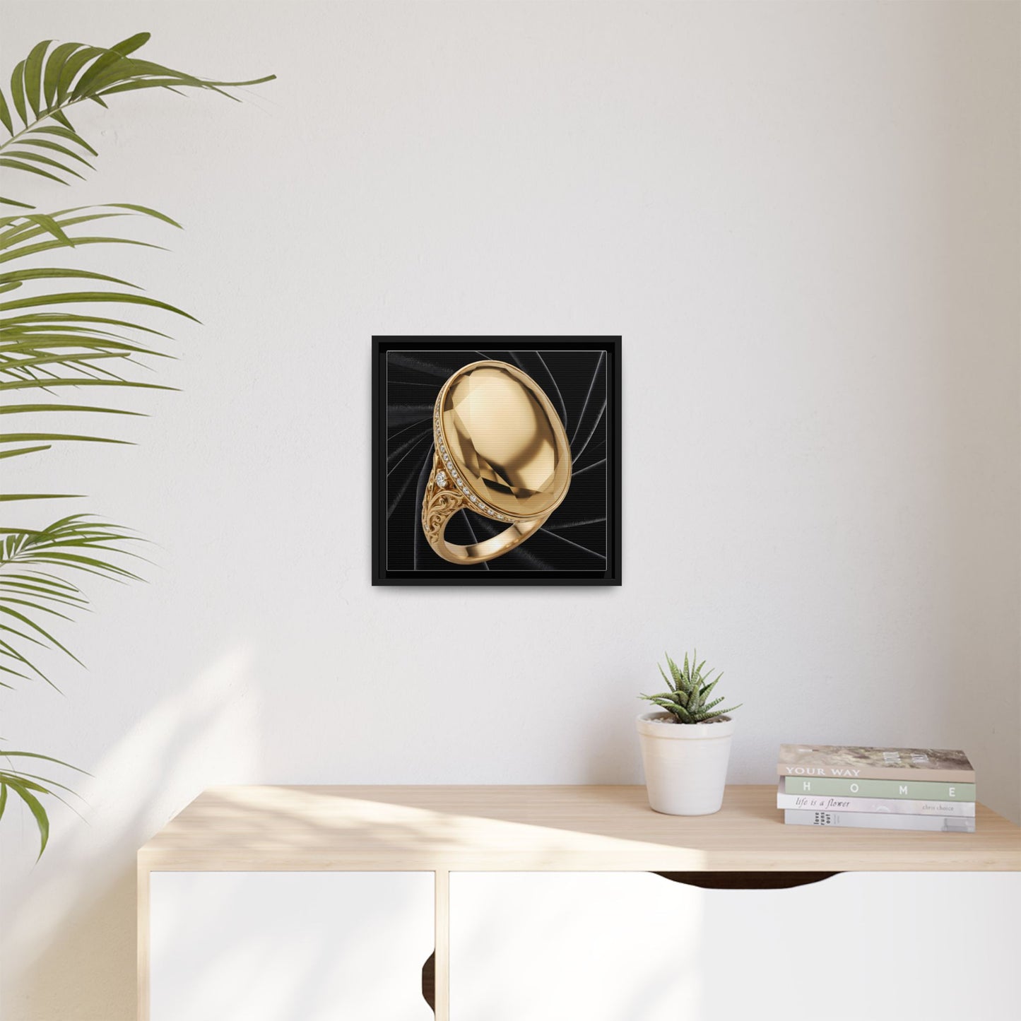 Polished Gold Oval Ring Black Velvet Framed Canvas