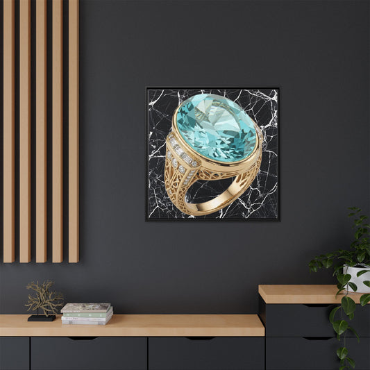 Aquamarine Ring with Marble Veins Framed Canvas