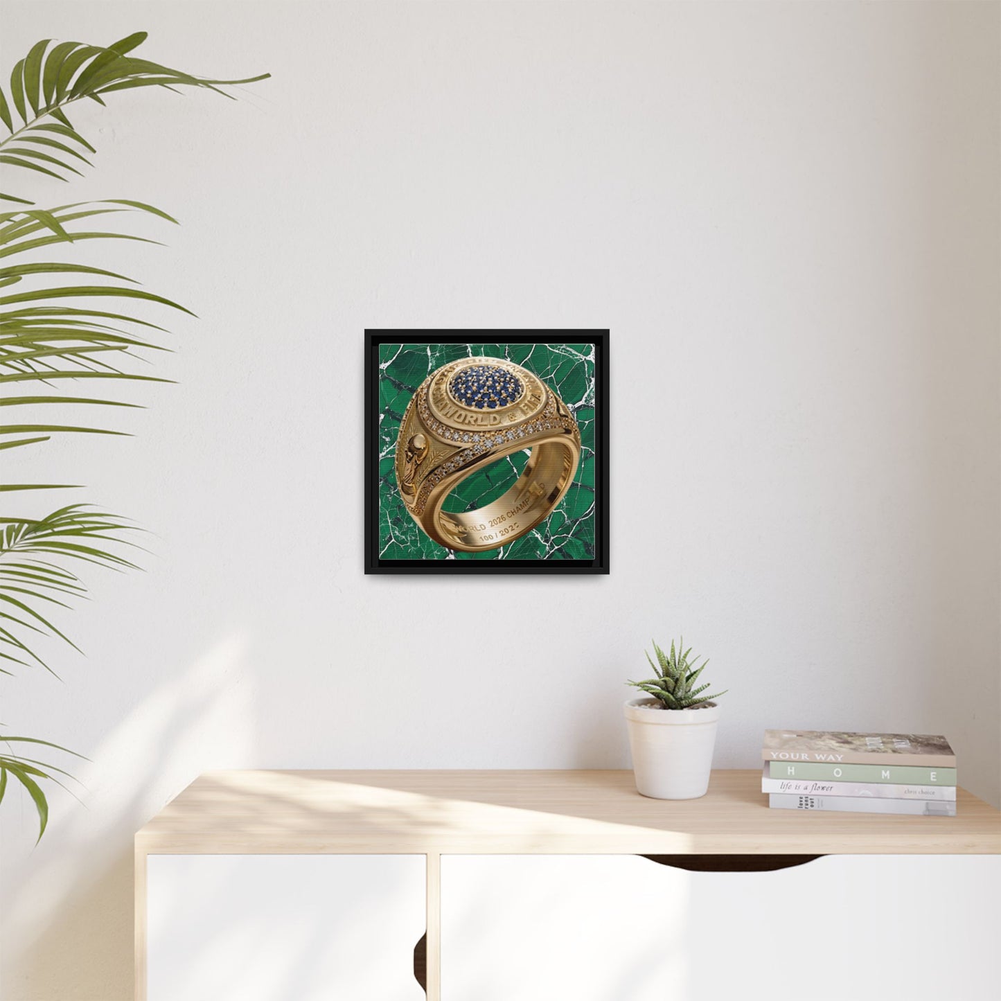 Emerald Marble 2026 Football Ring Framed Canvas