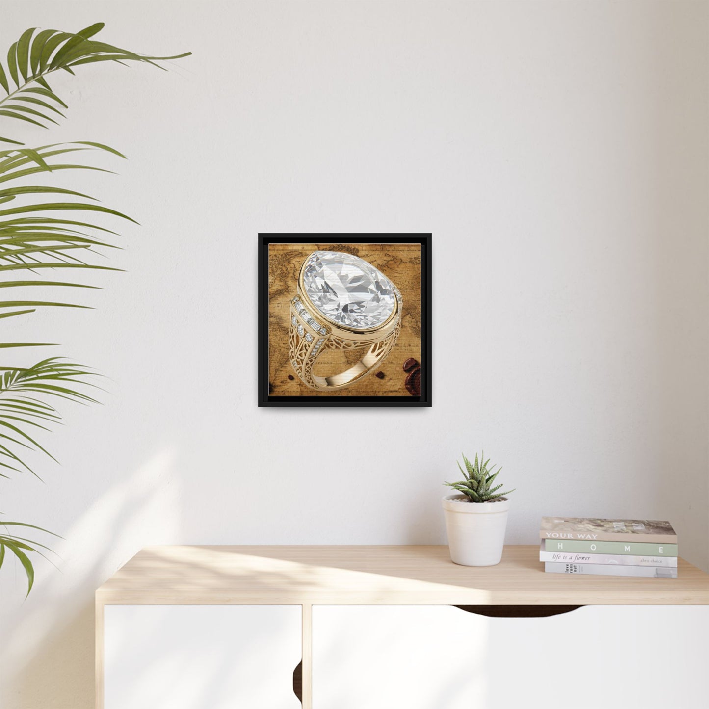 Oval Diamond Ring Framed Canvas