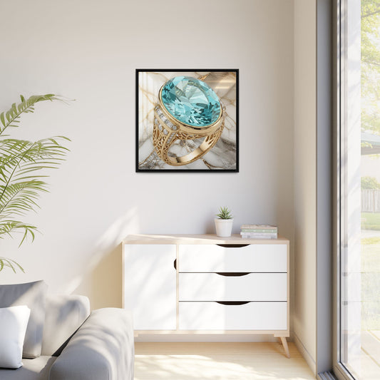 Aquamarine Marble Ring Framed Canvas