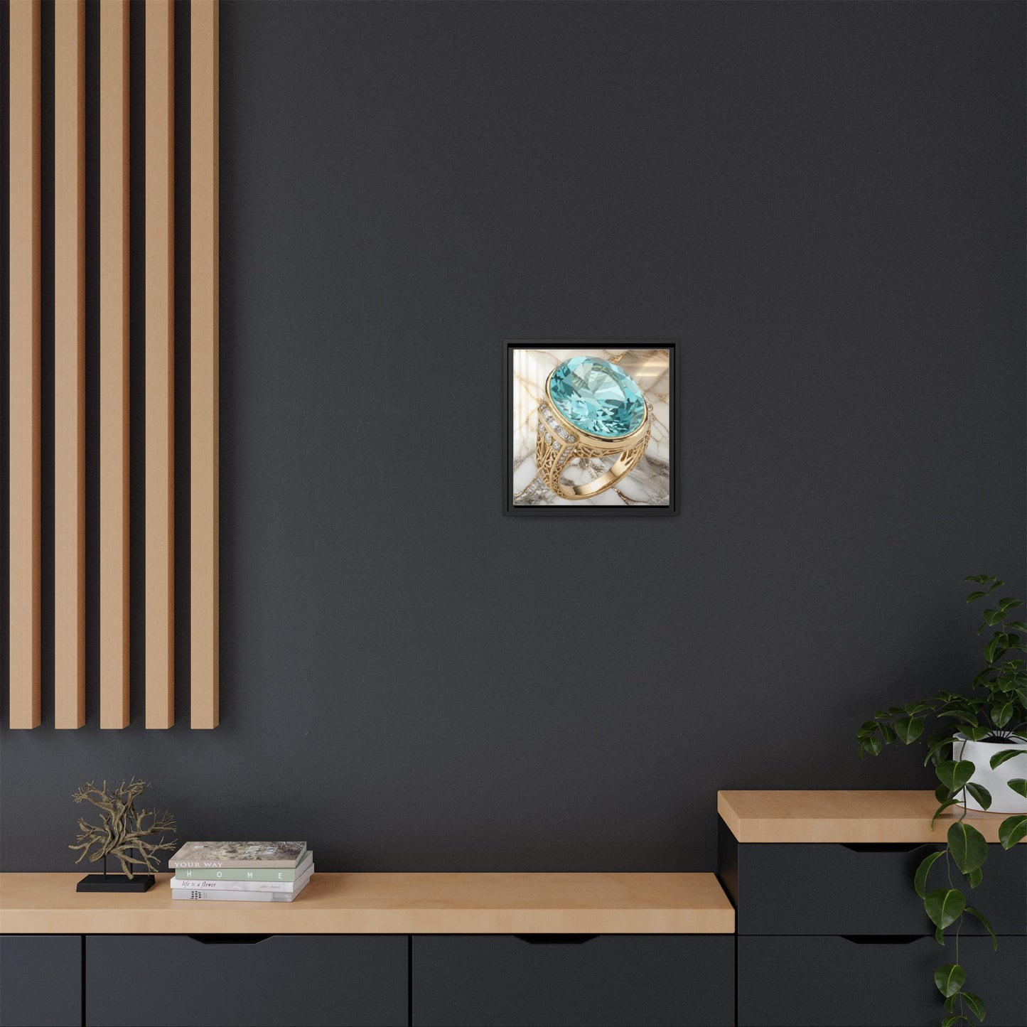 Aquamarine Marble Ring Framed Canvas