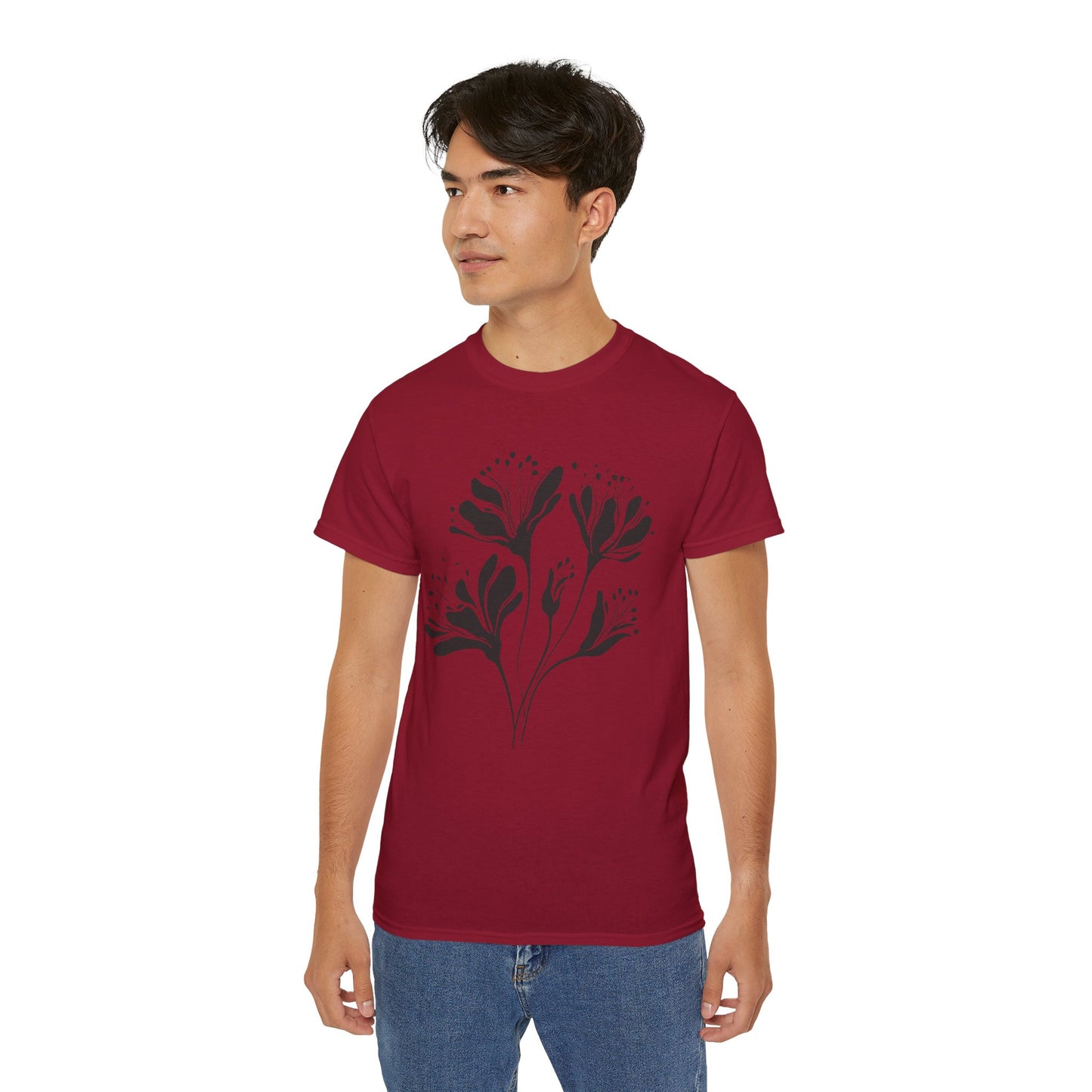 Minimal Black Floral Cotton Tee