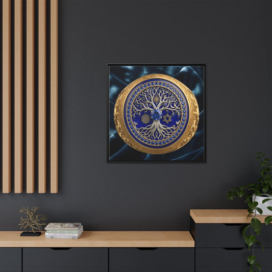 Blue & Gold Tree of Life Medallion Canvas