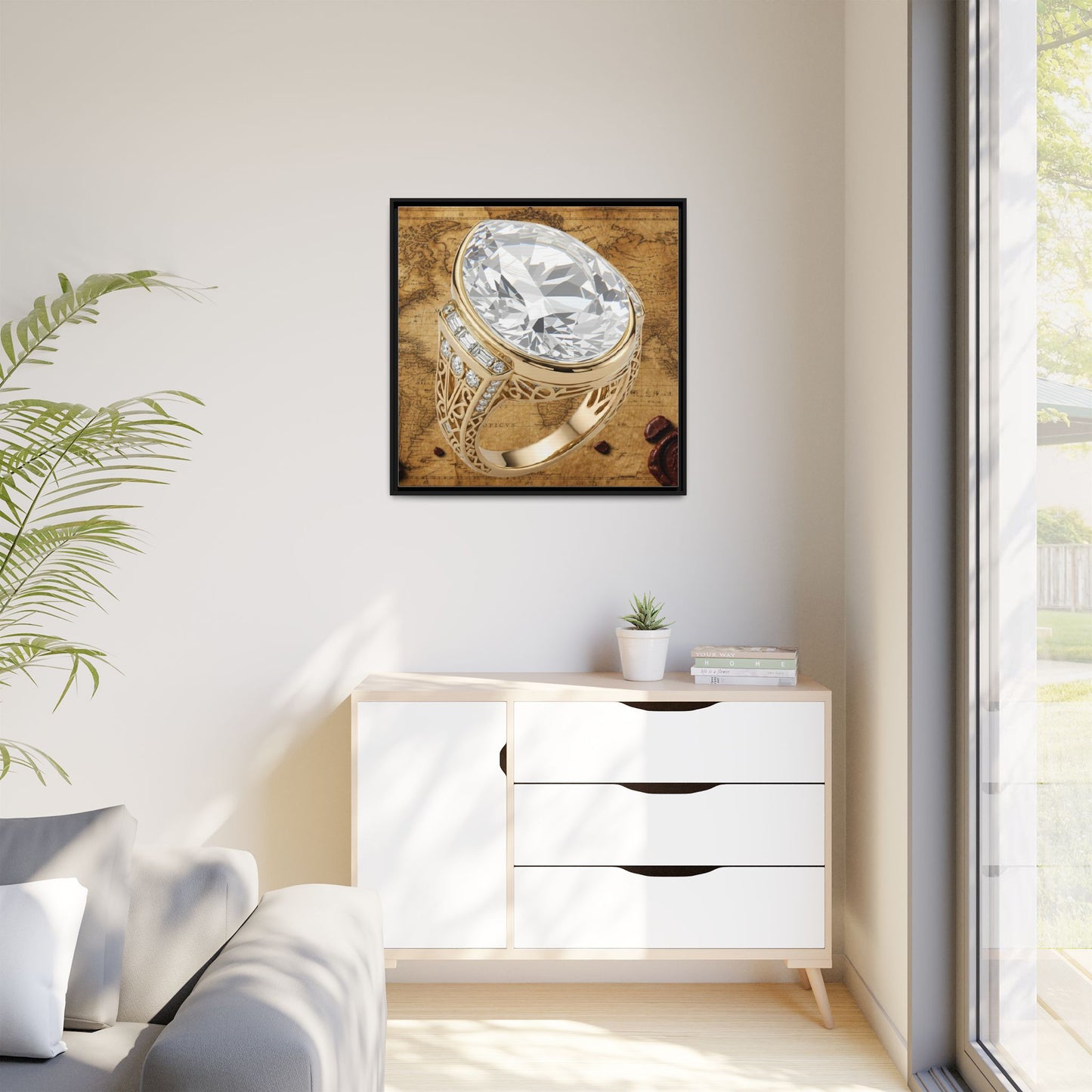 Oval Diamond Ring Framed Canvas