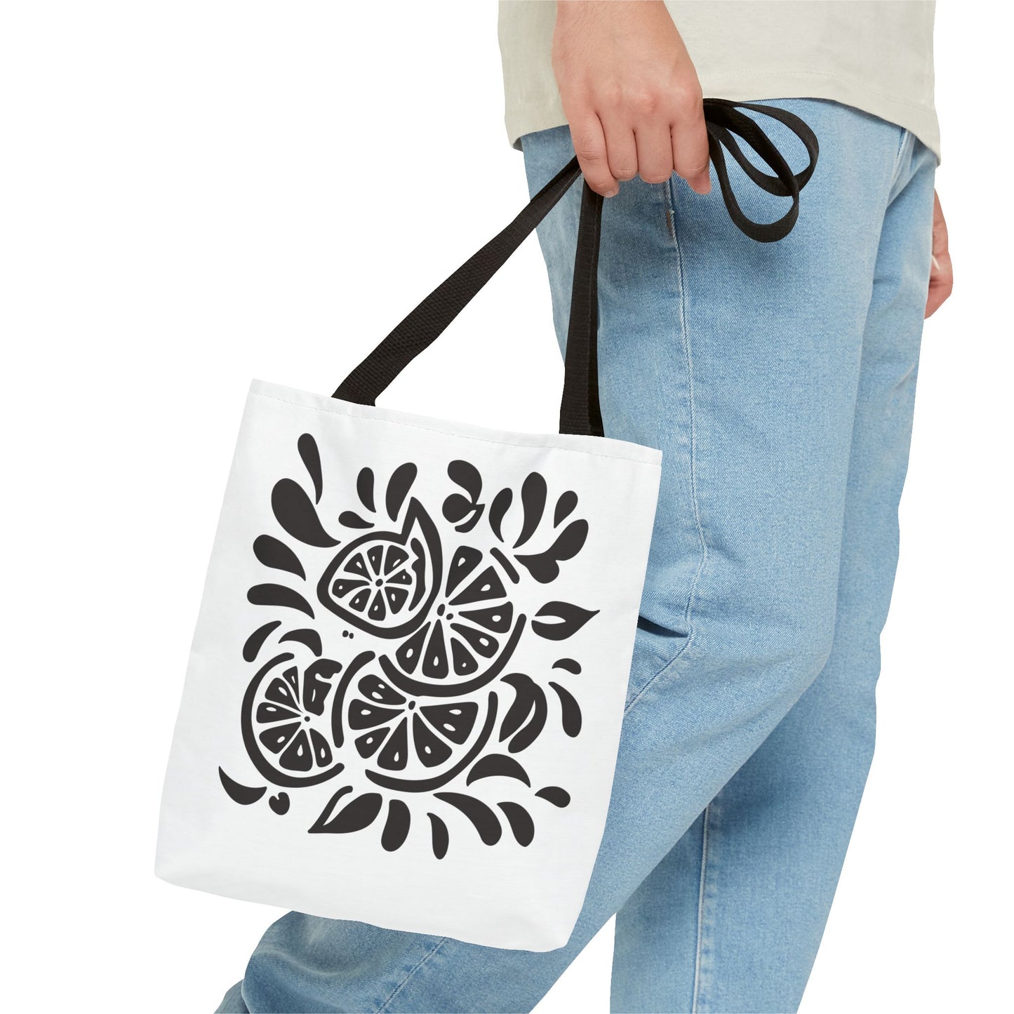 Monochrome Citrus Floral Tote Bag
