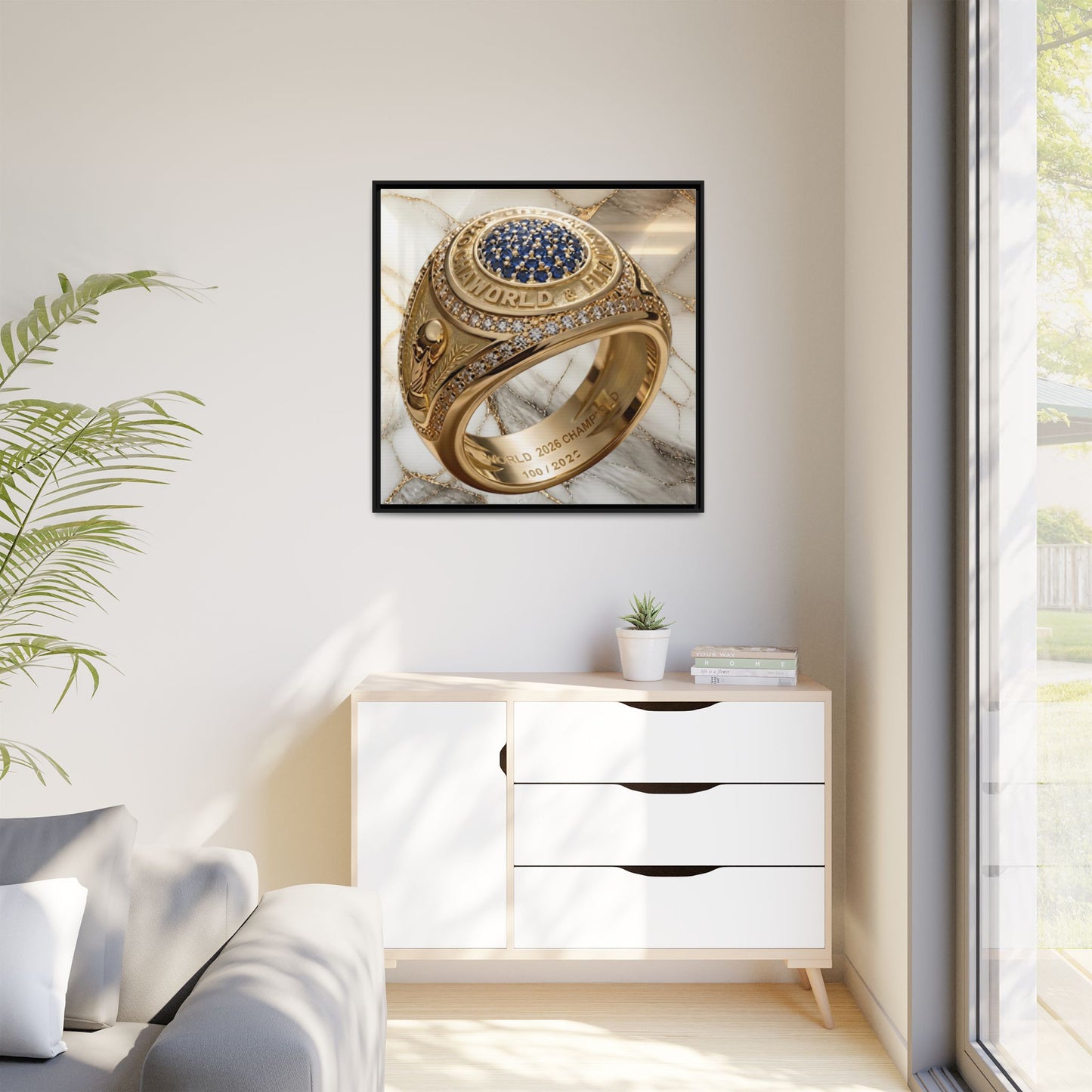 2026 Football Ring Veined Marble Framed Canvas