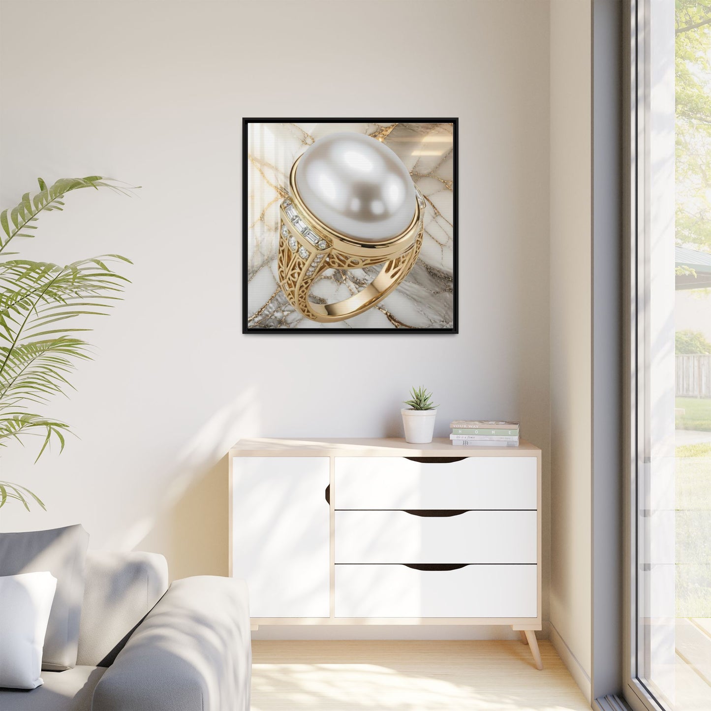 Pearl Ring Marble Surface Framed Canvas