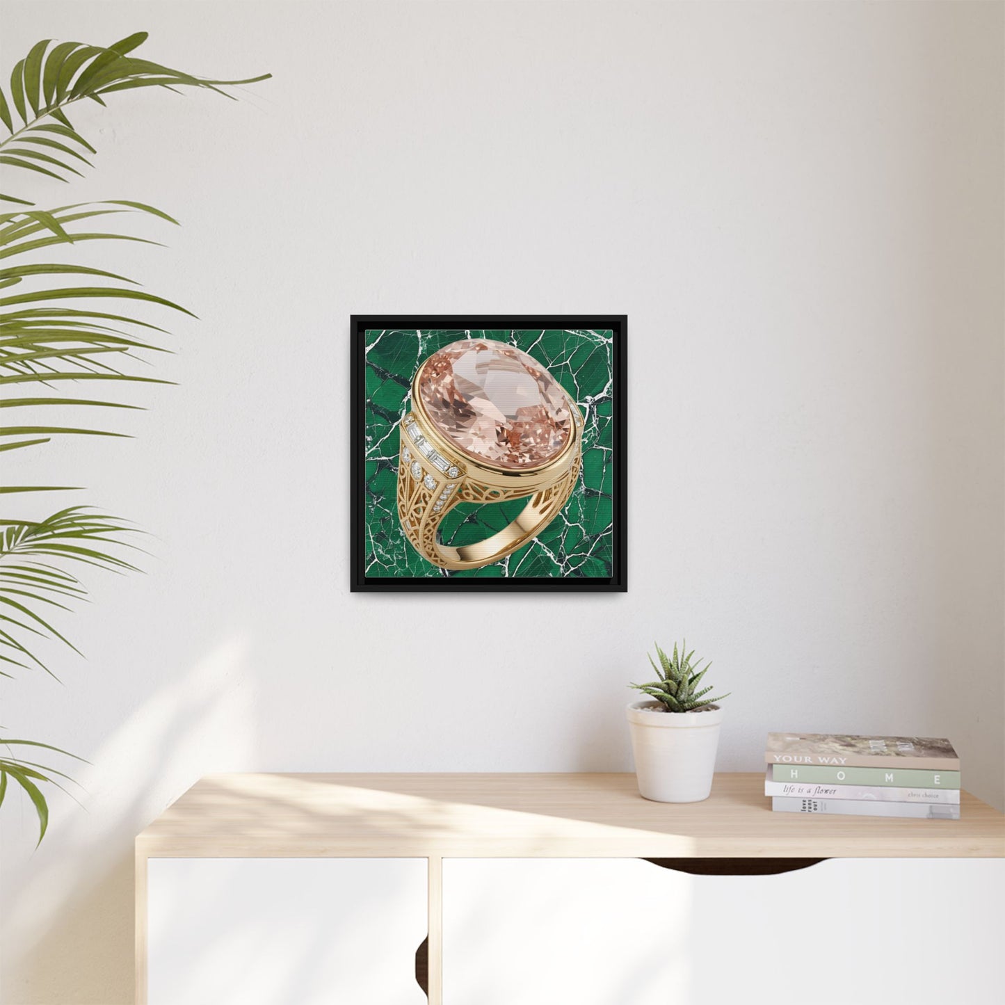 Verdant Morganite Halo Ring Framed Canvas