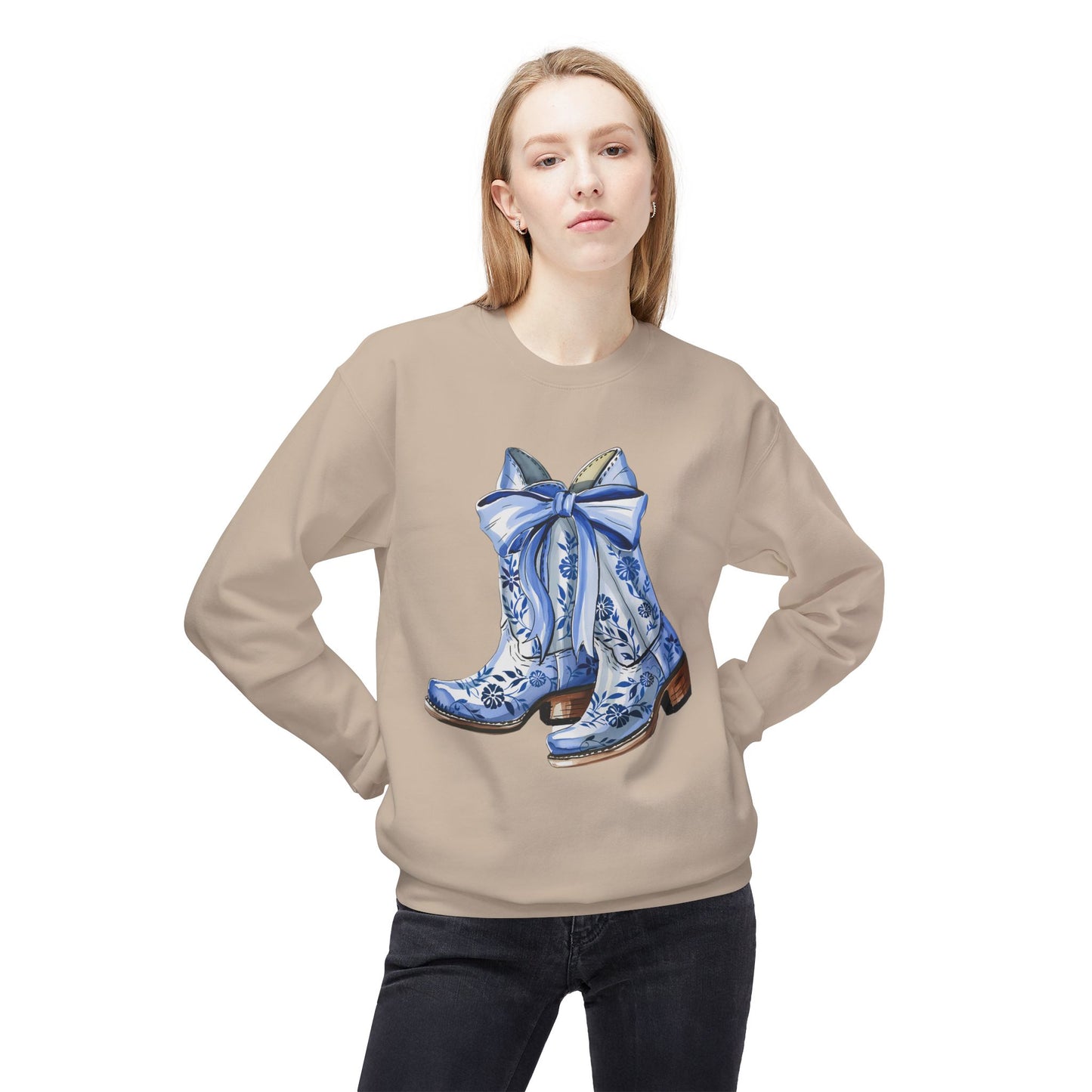 Blue Floral Cowboy Boots Crewneck Sweatshirt