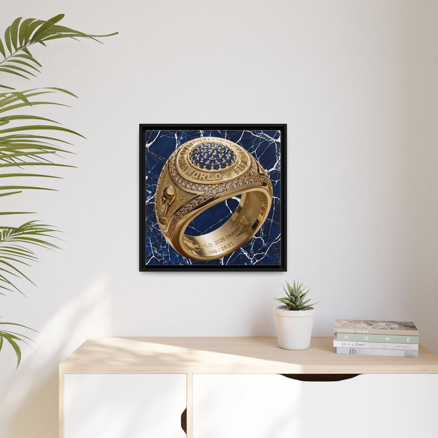 2026 Football Championship Ring Marble Framed Canvas