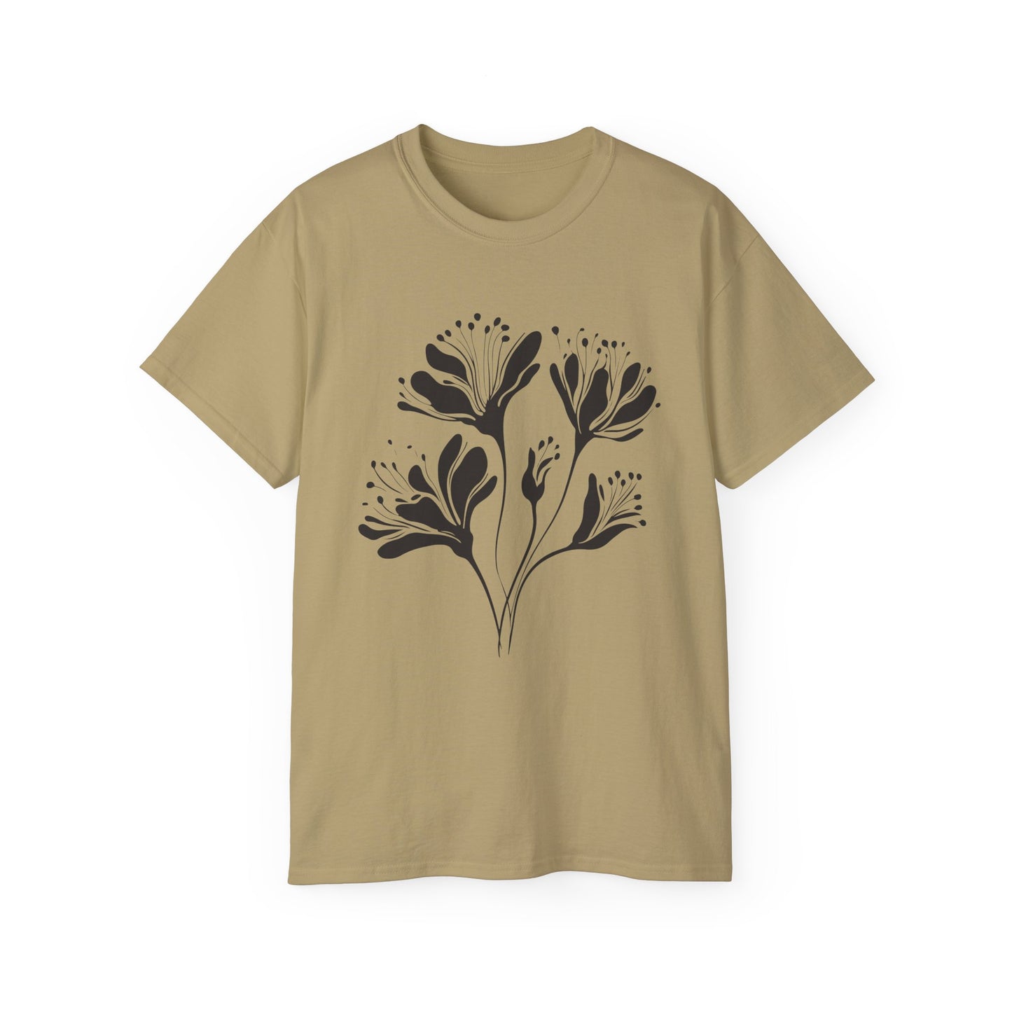 Minimal Black Floral Cotton Tee
