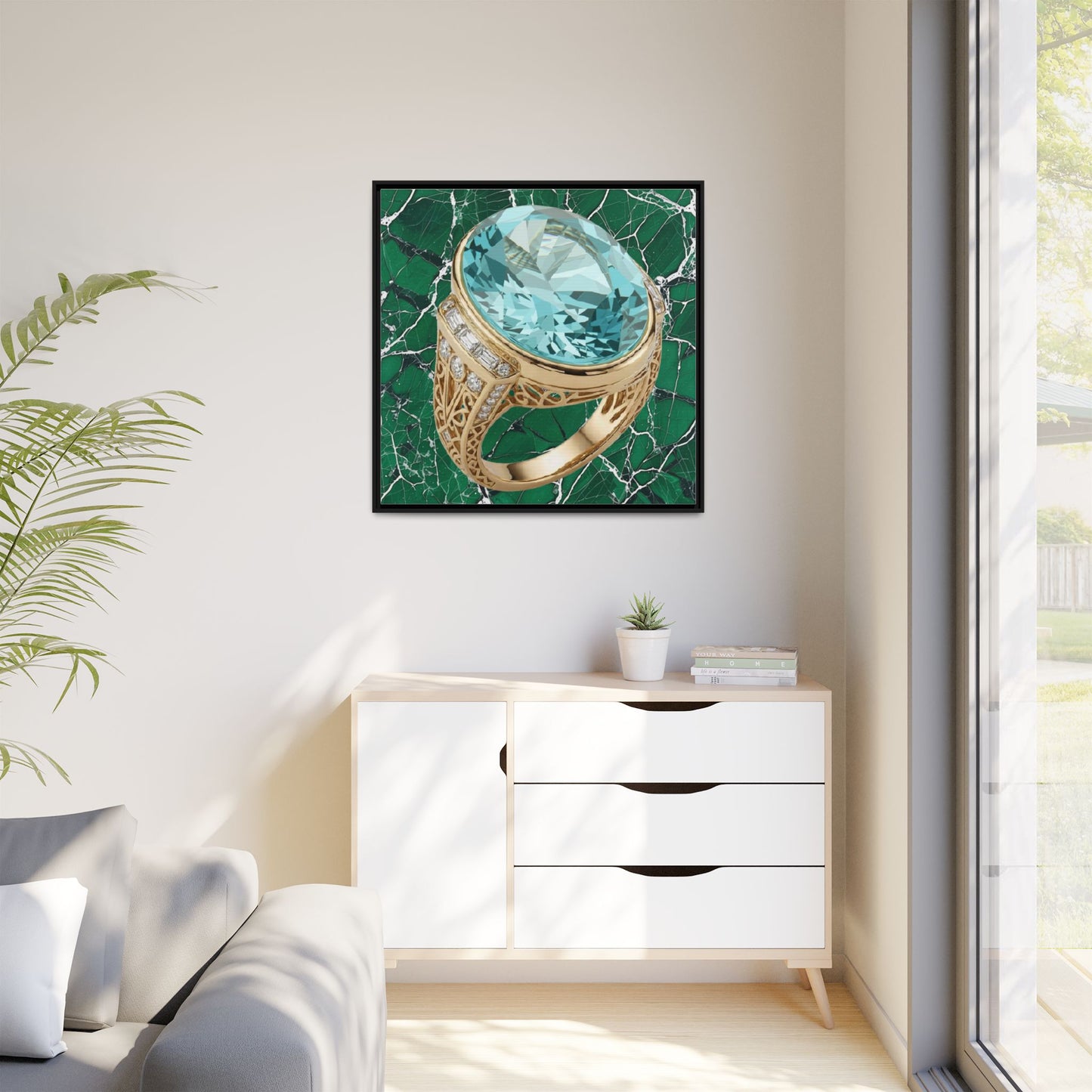 Aquamarine Ring Marble Composition Framed Wall Art