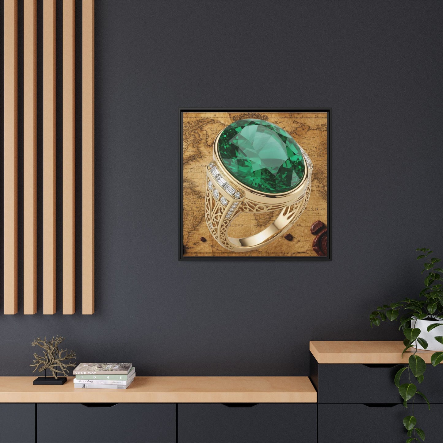 Emerald Ring Vintage Map Framed Canvas