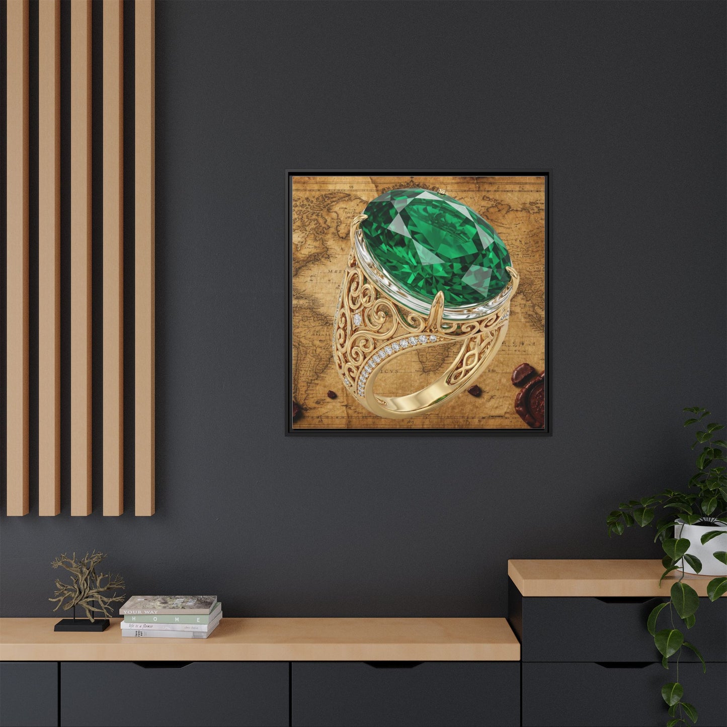 Emerald Scrollwork Ring Framed Canvas