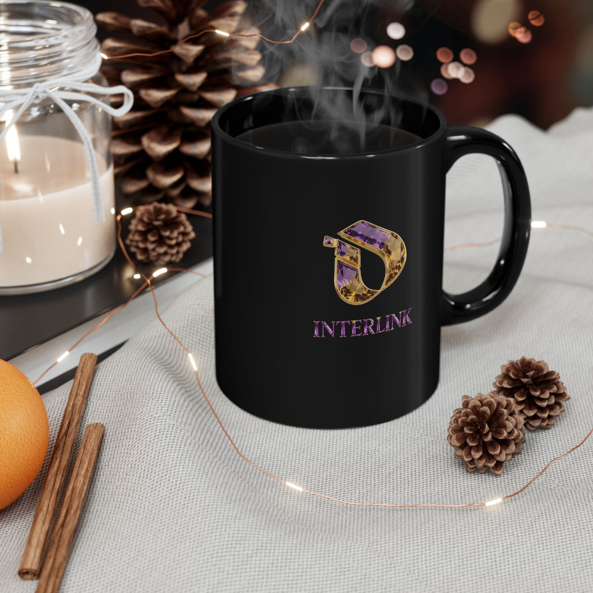 Ametrine Split-Facet Interlink Black Ceramic Mug