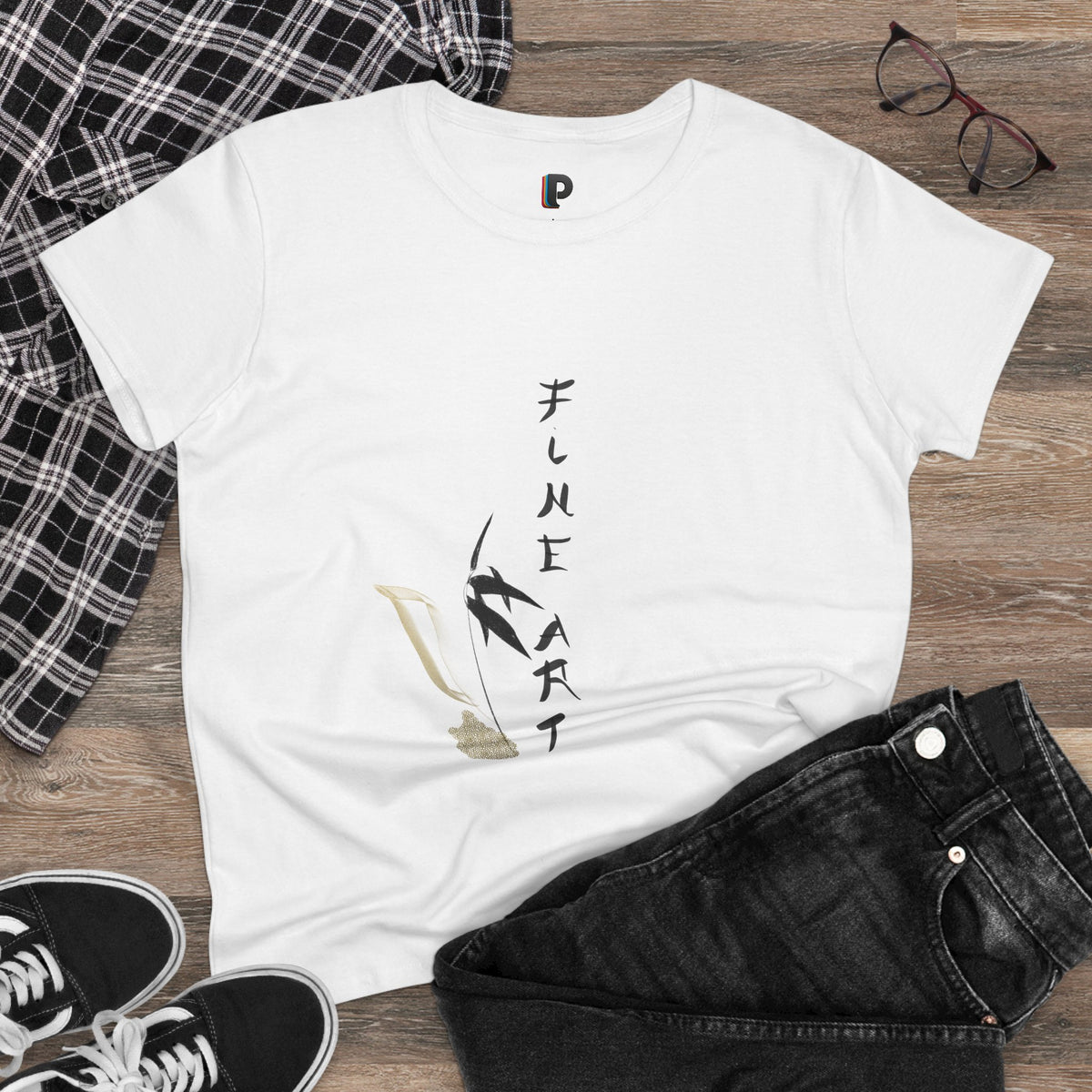 Fine Art Swallow & Gold Accent Front Print Women’s Tee