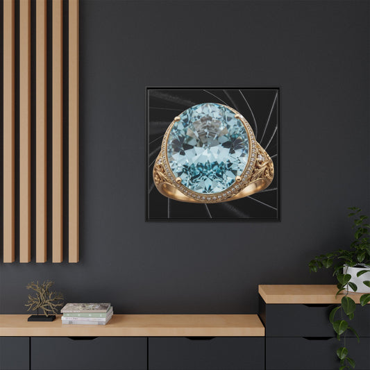 Aquamarine Oval Halo Black Velvet Framed Canvas