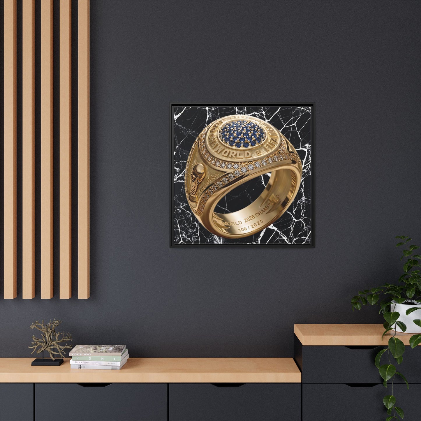 Black Fracture 2026 Football Ring Framed Canvas