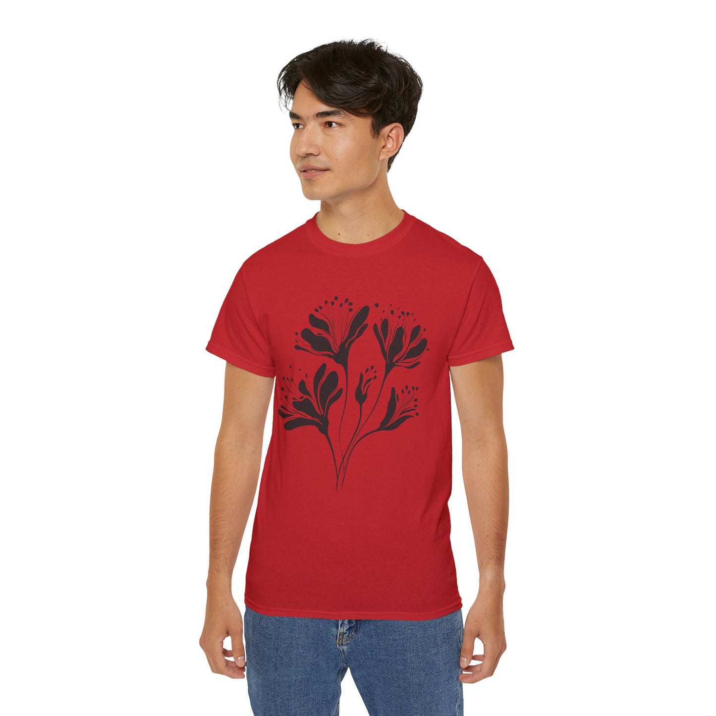 Minimal Black Floral Cotton Tee