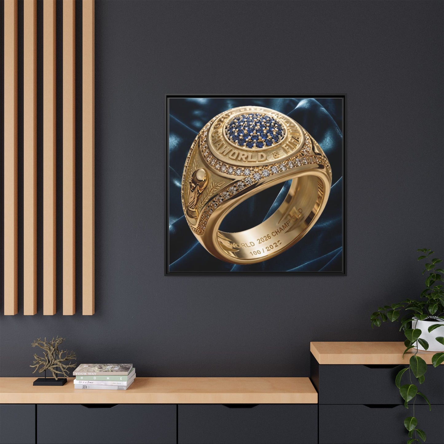 Navy Velvet 2026 Football Crown Ring Framed Canvas