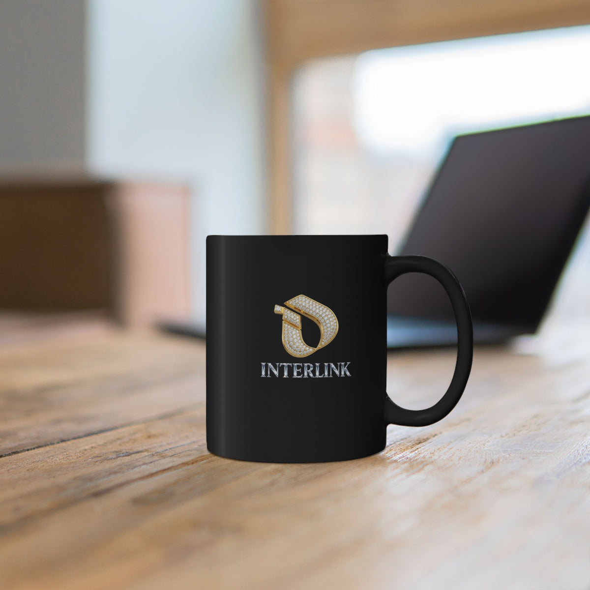 Diamond Facet Noir Interlink Black Ceramic Mug