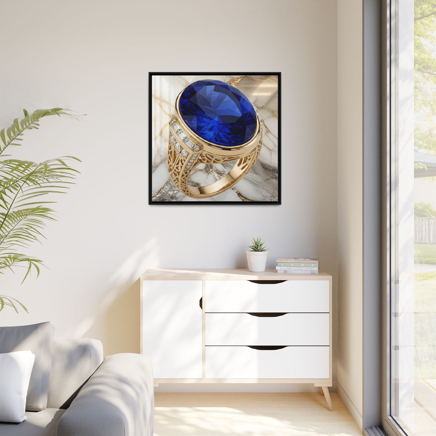 Oval Sapphire Ring Framed Canvas Wall Art