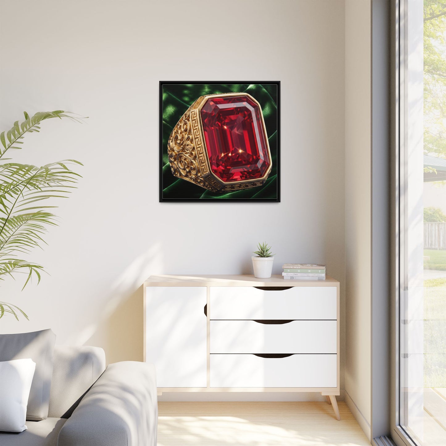 Emerald-Cut Ruby Geometric Ring Framed Canvas