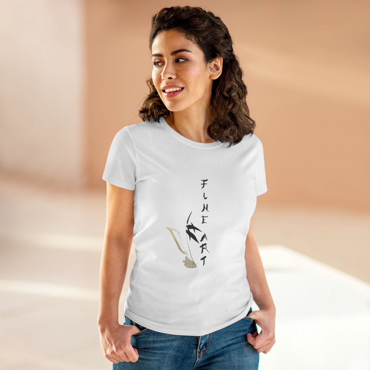 Fine Art Swallow & Gold Accent Front Print Women’s Tee