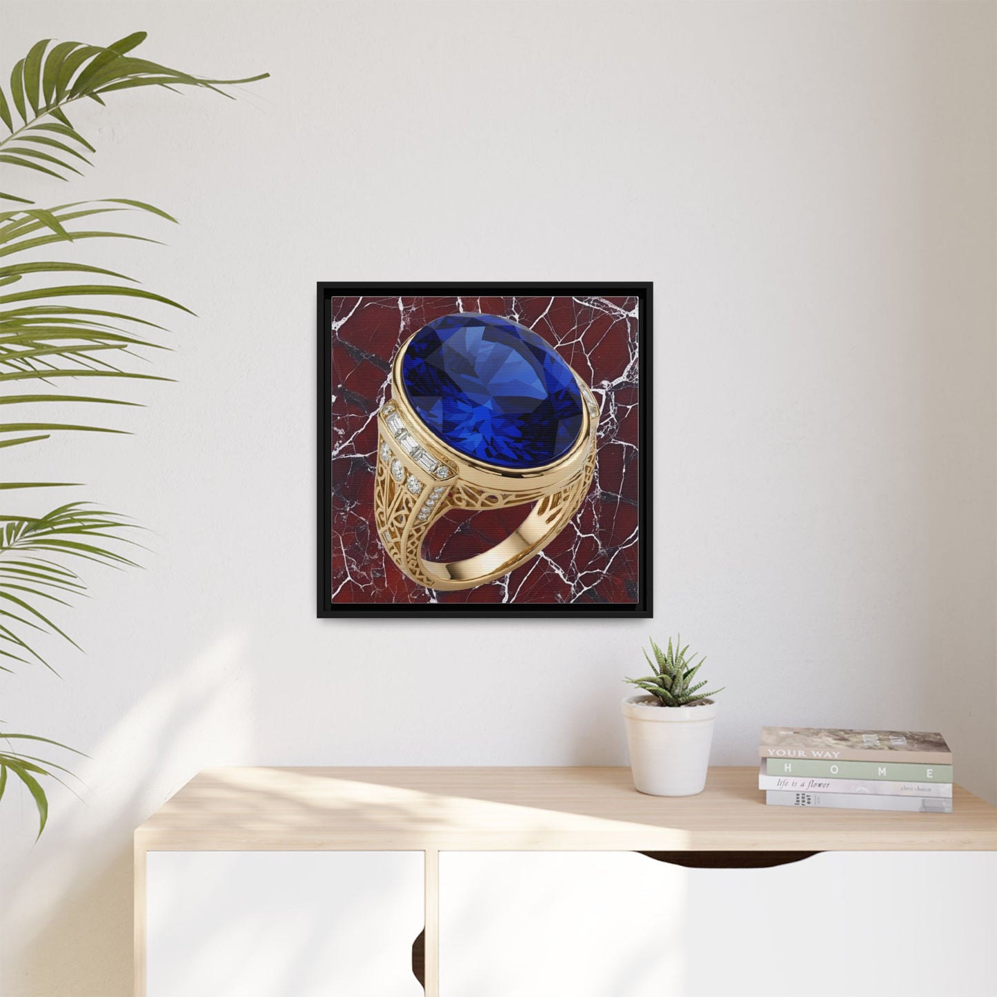 Sapphire Ring Marble Pattern Framed Canvas