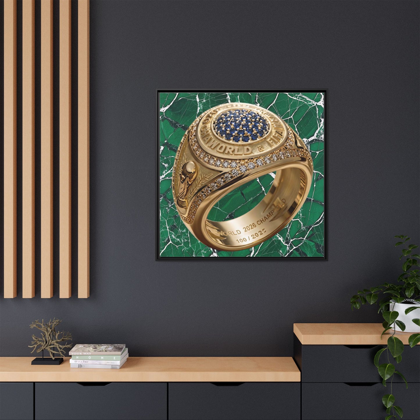 Emerald Marble 2026 Football Ring Framed Canvas