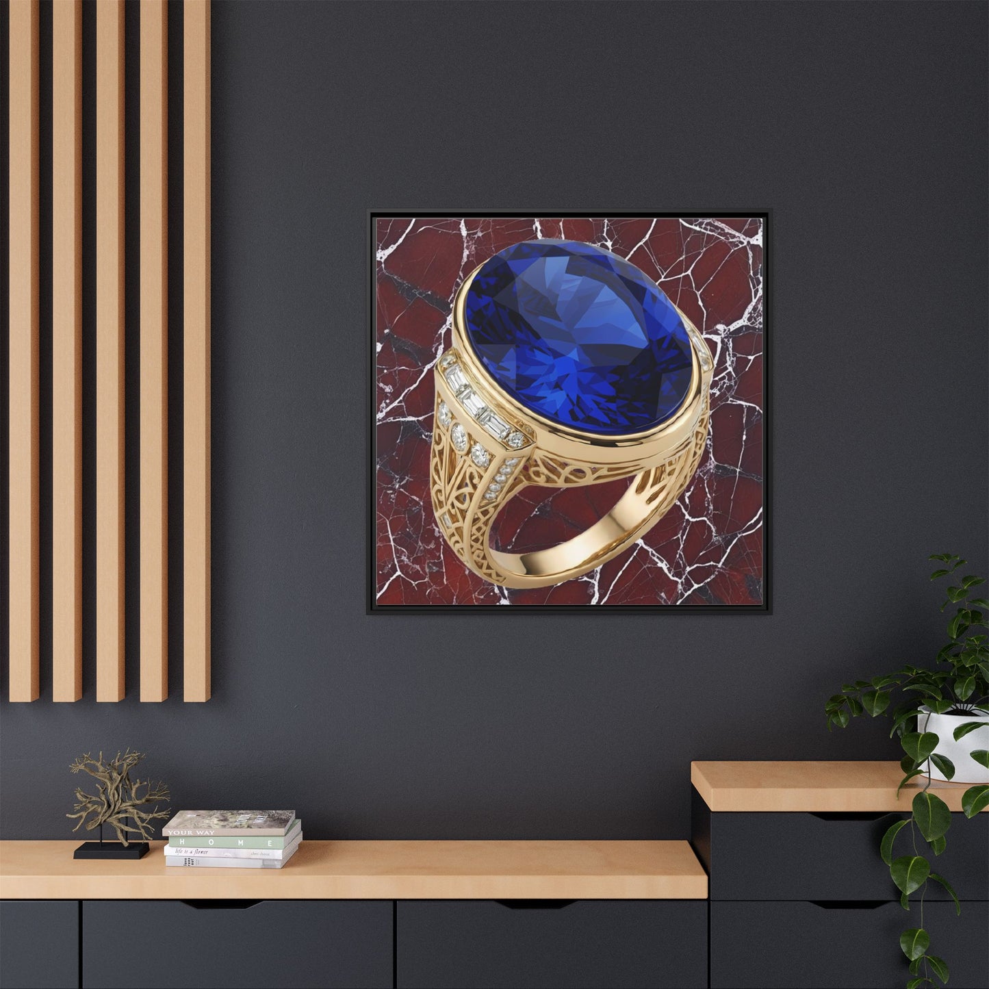 Sapphire Ring Marble Pattern Framed Canvas