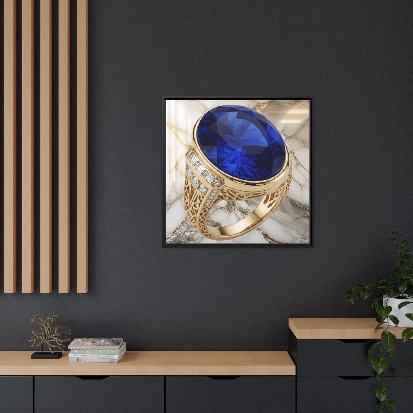 Oval Sapphire Ring Framed Canvas Wall Art