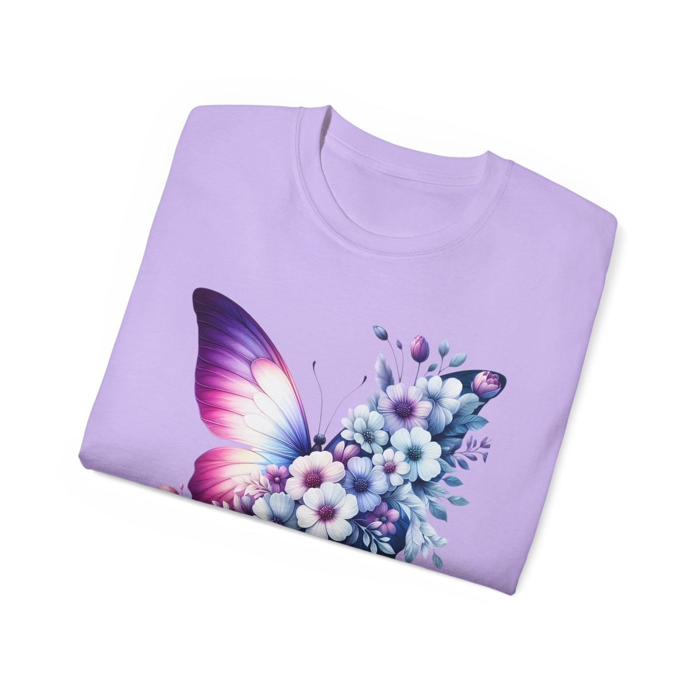 Purple Butterfly Floral Graphic T-Shirt